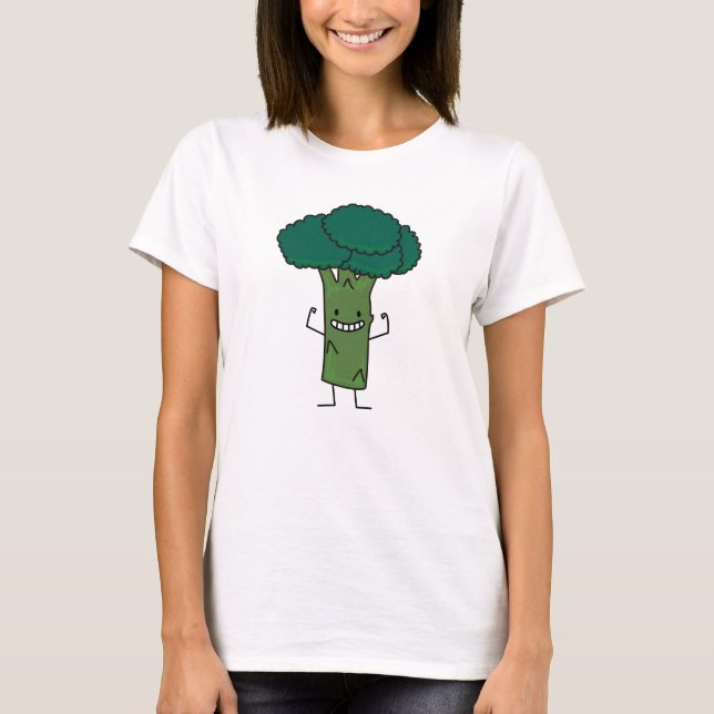 Broccoli Flexing happy tree head green vegetable T-Shirt (Front)