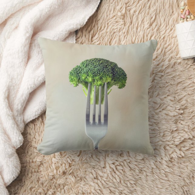 Broccoli Floret On a Fork Throw Pillow (Blanket)