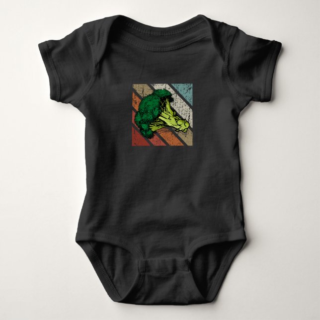 Broccoli Gift Retro Vegan Food Vegetables Broccoli Baby Bodysuit (Front)