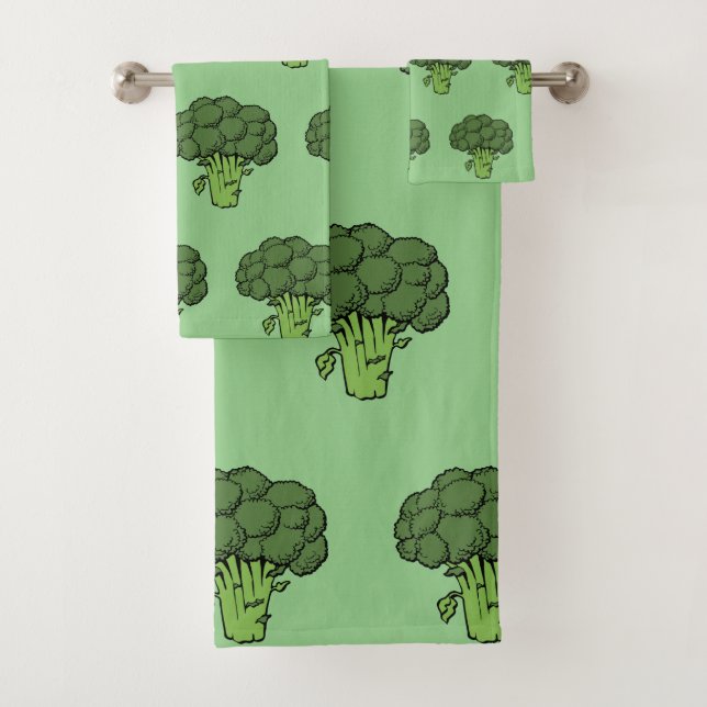 Broccoli Green Vegetables Gag Gift Bath Towel Set (Insitu)
