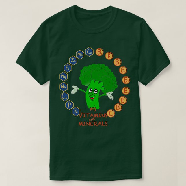 Broccoli Vitamins and Minerals, Cute Vegetarians  T-Shirt (Design Front)