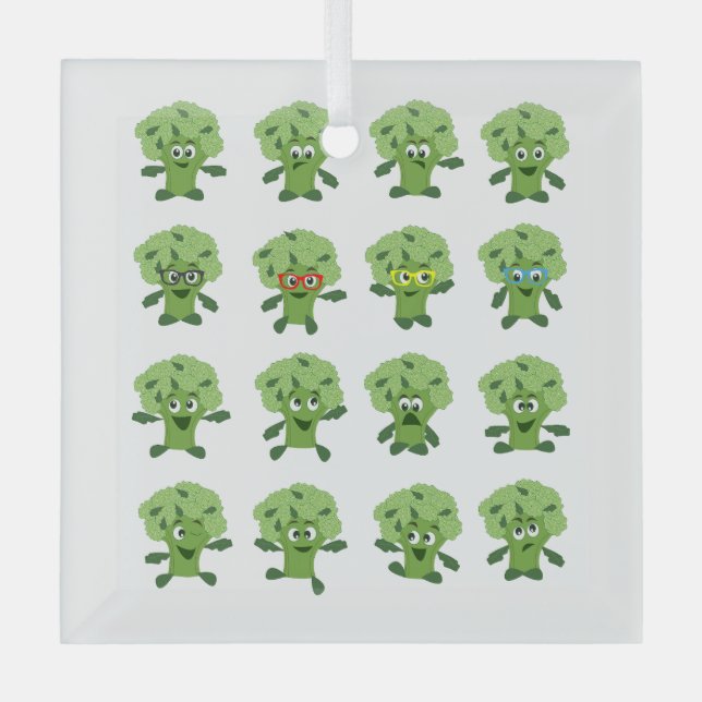 broccoli with different emotions  glass ornament (Front)