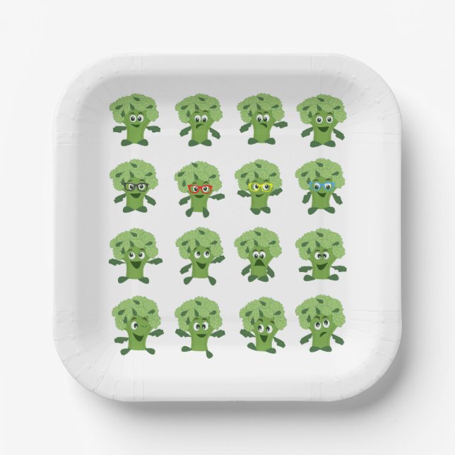 broccoli with different emotions  paper plates (Front)