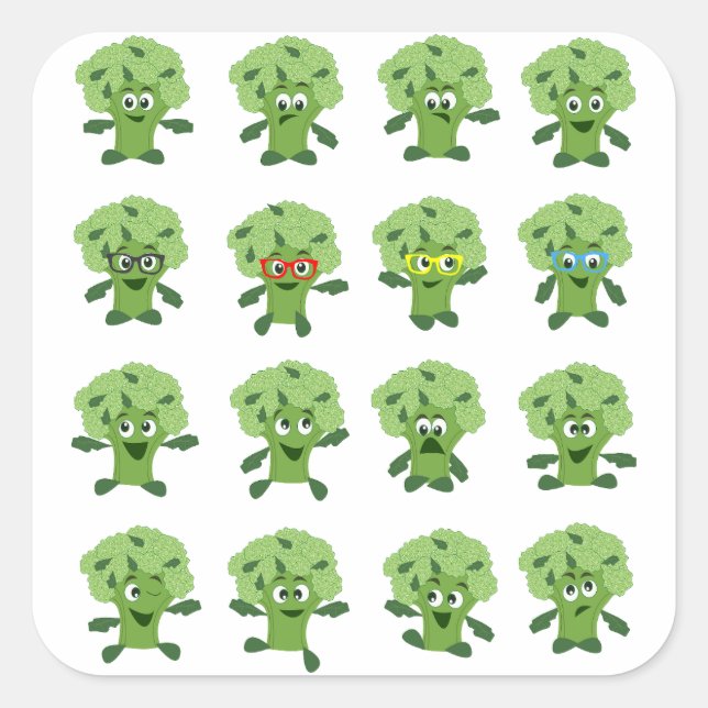 broccoli with different emotions  square sticker (Front)