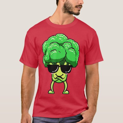 Broccoli With Sunglasses Emoticon Vegan Vegetable  T_Shirt