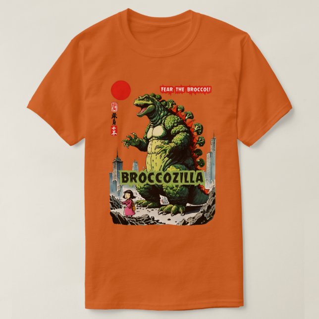 Broccozila The Veggie Kaiju Vegan Broccoli Design  T-Shirt (Design Front)