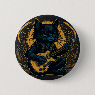 broche black cat guitar hobby funny button