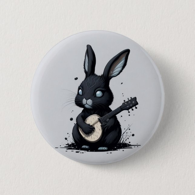broche rabbi bunny guitar hobby funny button (Front)