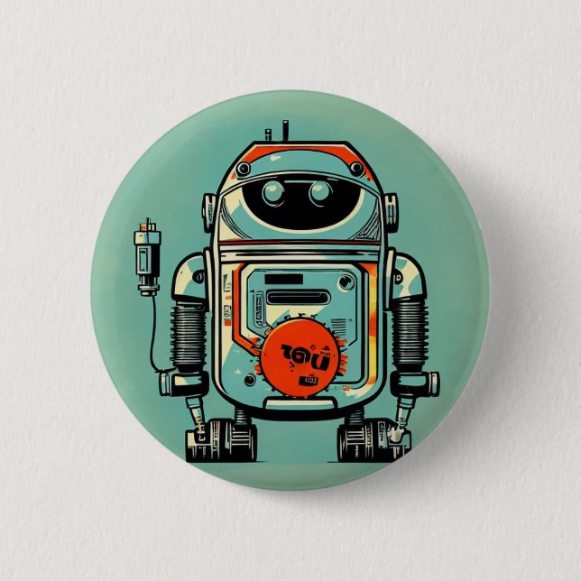 broche vintage robot old dirty rustic button (Front)