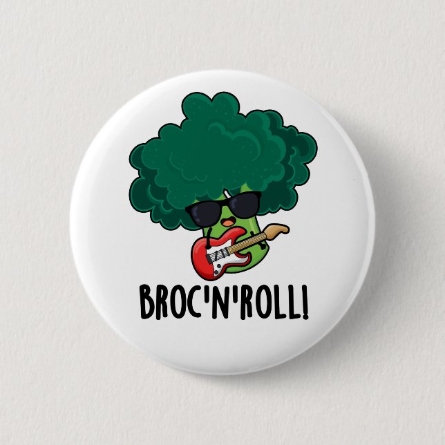 Brock n Roll Funny Veggie Broccoli Pun  Button (Front)