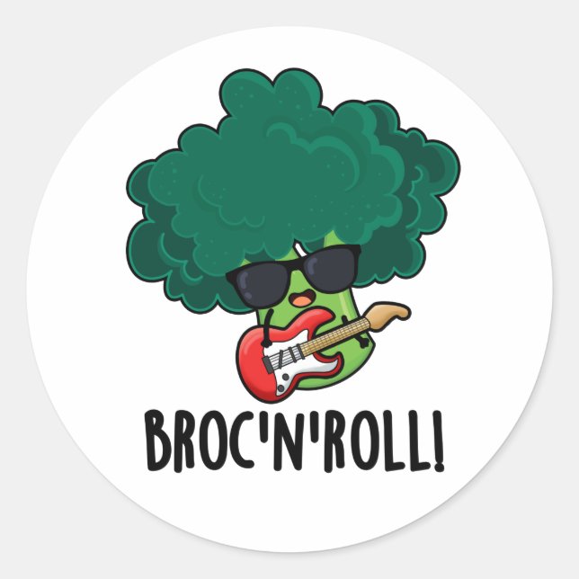Brock n Roll Funny Veggie Broccoli Pun  Classic Round Sticker (Front)