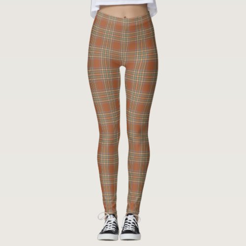 Brock Stewart Rust Scottish Tartan Plaid Leggings