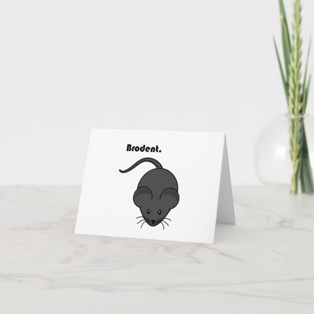 Brodent Bro Cartoon, Funny Gray Rat or Mouse Pun Note Card (Front)