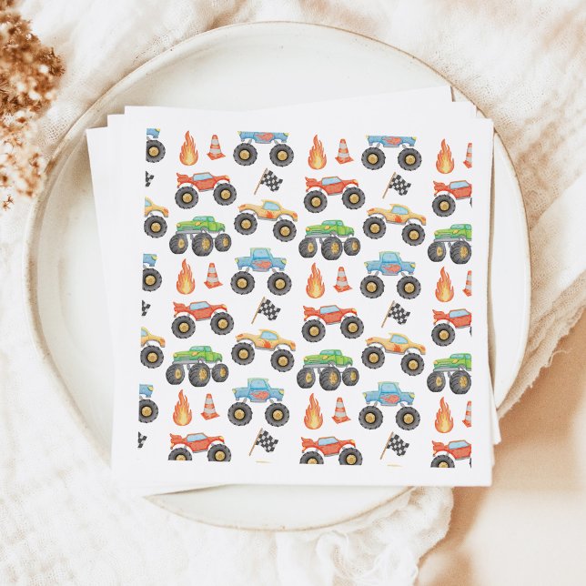 BRODI Colorful Monster Truck Boy Birthday Napkins (Creator Uploaded)