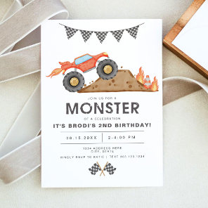 BRODI Red Monster Truck Boy Birthday Invitation