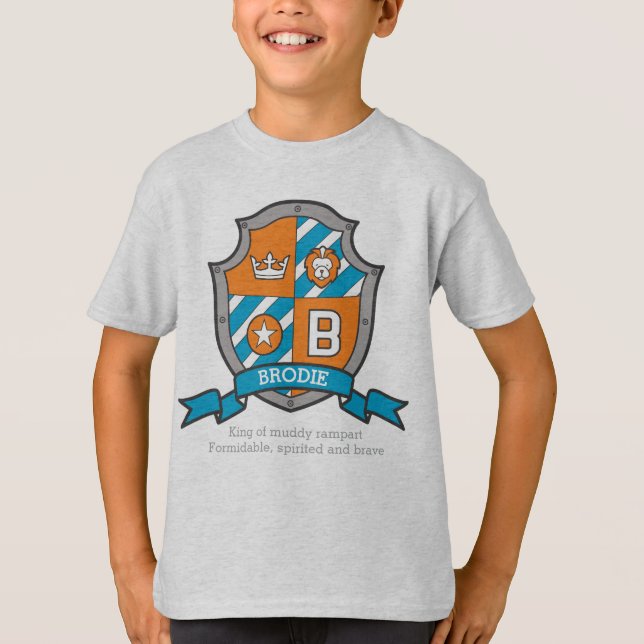Brodie boys B name & meaning knights shield T-Shirt (Front)
