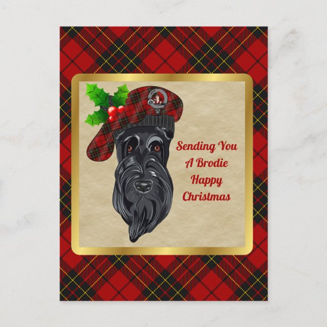 Brodie  Clan Badge & Tartan Christmas Postcard (Front)