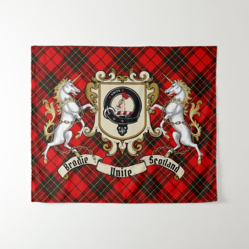 Brodie Clan Badge  Unicorns wTartan  Tapestry