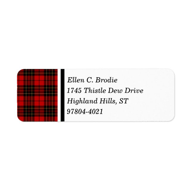 Brodie Clan Red and Black Scottish Tartan Label (Front)