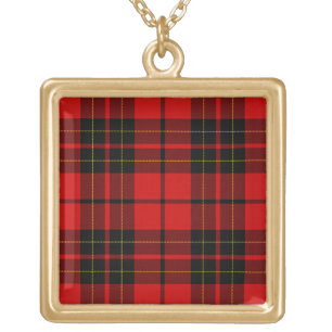 Brodie clan tartan red black plaid gold plated necklace