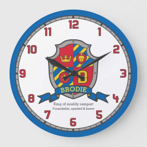 Brodie name meaning heraldry shield letter B lion Large Clock