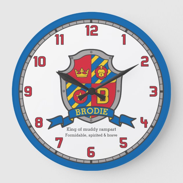 Brodie name meaning heraldry shield letter B lion Large Clock Zazzle