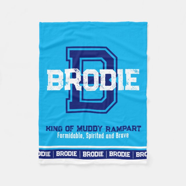 Brodie name meaning sports monogram light blue  fleece blanket (Front)