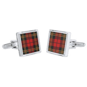 Brodie Red Clan Tartan Plaid Silver Cufflinks