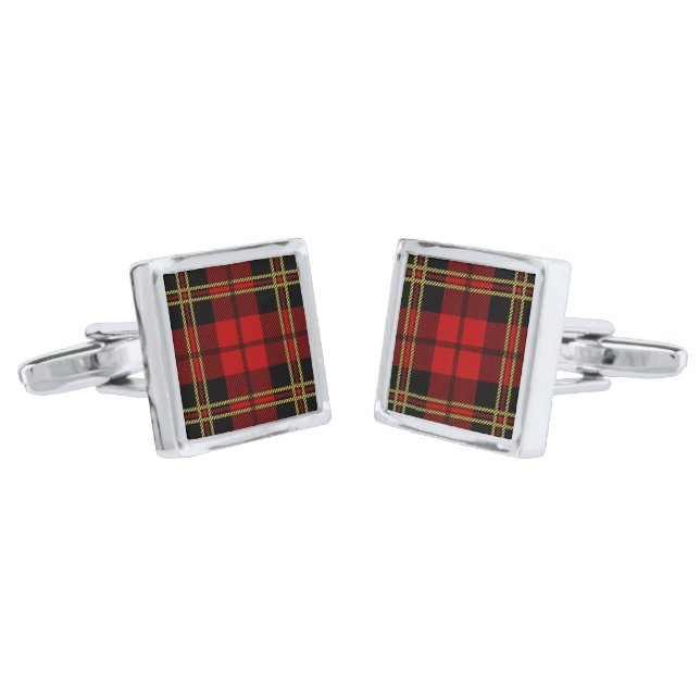 Brodie Red Clan Tartan Plaid Silver Cufflinks (Angled)