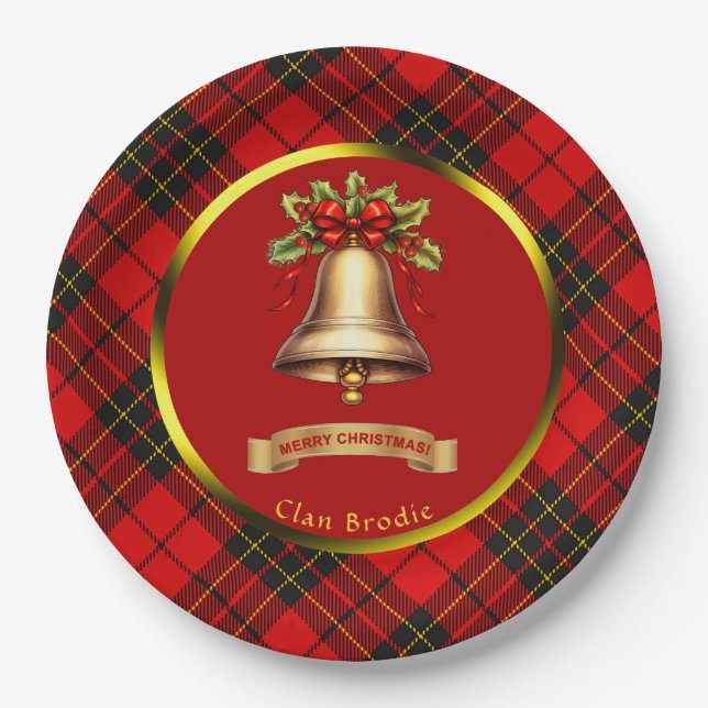 Brodie Tartan Personalized Christmas Paper Plates (Front)