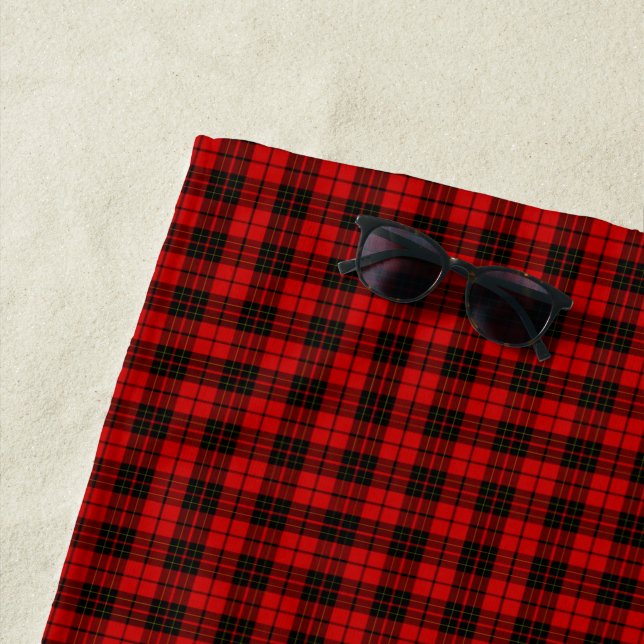 Brodie tartan red black plaid beach towel (In Situ)