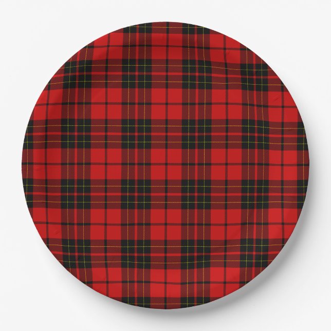 Brodie tartan red black plaid paper plates (Front)