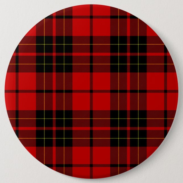 Brodie tartan red black plaid pinback button (Front)