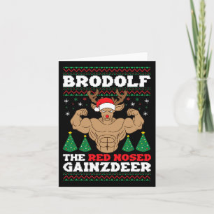 Brodolf Funny Christmas Buff Reindeer Gym Bodybuil Card
