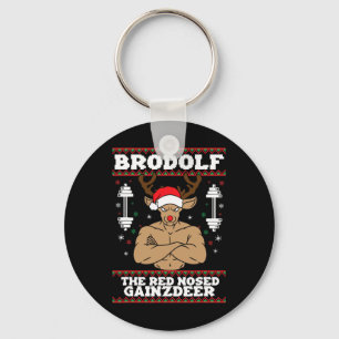 Brodolf Funny Christmas Buff Reindeer Gym Bodybuil Keychain