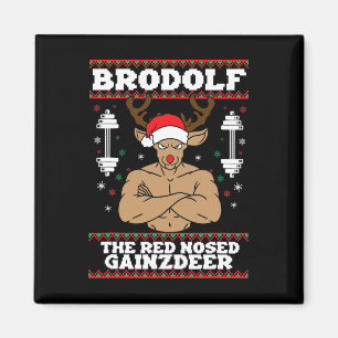 Brodolf Funny Christmas Buff Reindeer Gym Bodybuil Magnet
