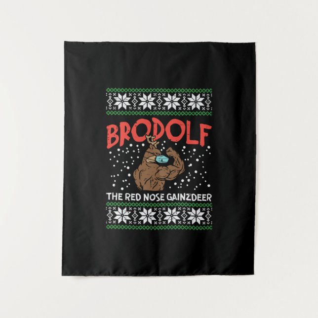 Brodolf In Mask Muscle Workout Gym Ugly Xmas Tapestry (Front)