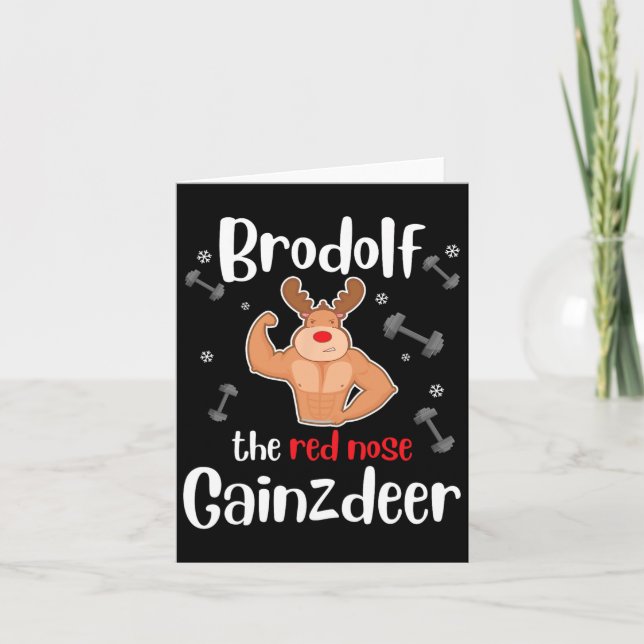 Brodolf The Red Nose Gainzdeer Mens Gym Christmas  Card (Front)