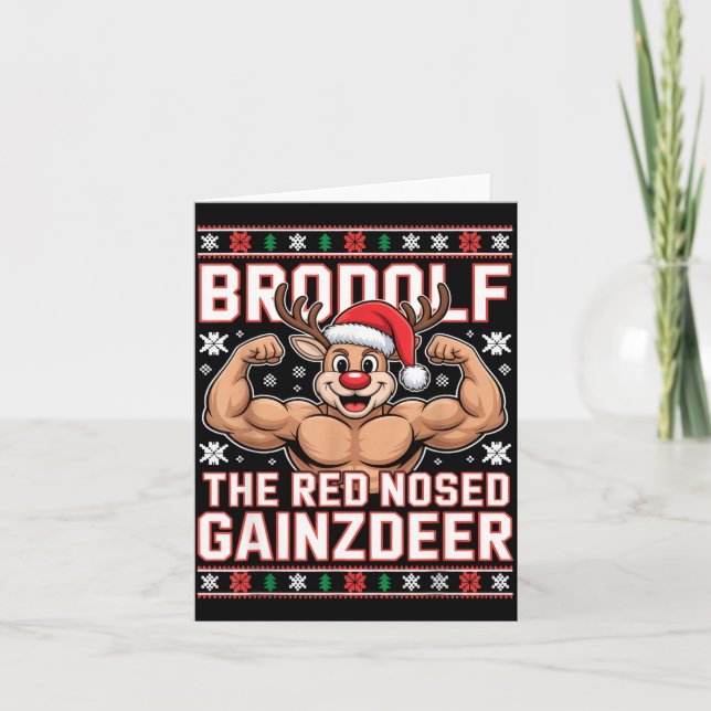 Brodolf The Red Nosed Gainzdeer Funny Xmas Gym Out Card (Front)