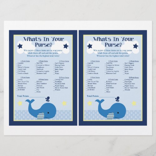 Brody Whale Nautical Baby Shower Purse Game