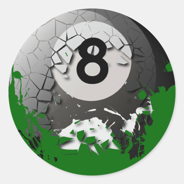 Broken and Cracked 8 Ball Classic Round Sticker (Front)