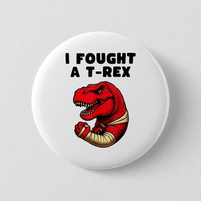 Broken Arm Recovery T-rex Kids Boys Dinosaur  Button (Front)