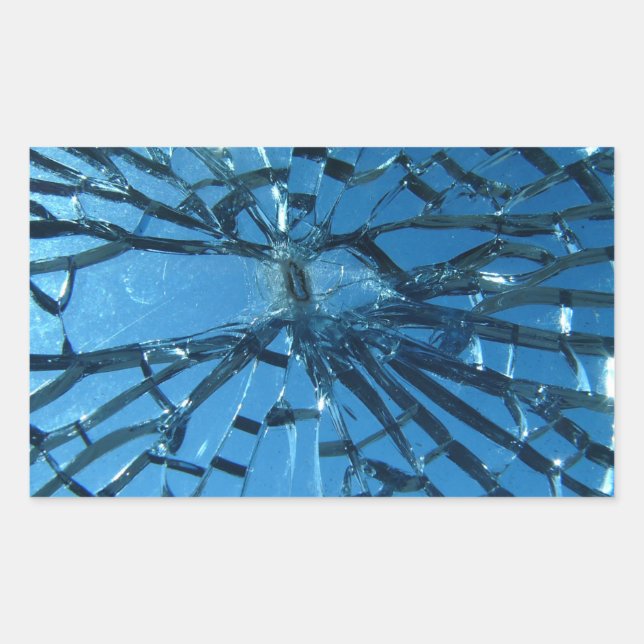 Broken Blue Glass Rectangular Sticker (Front)