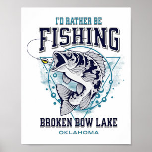 Broken Bow Lake Oklahoma I'd Rather Be Fishing Fun Poster