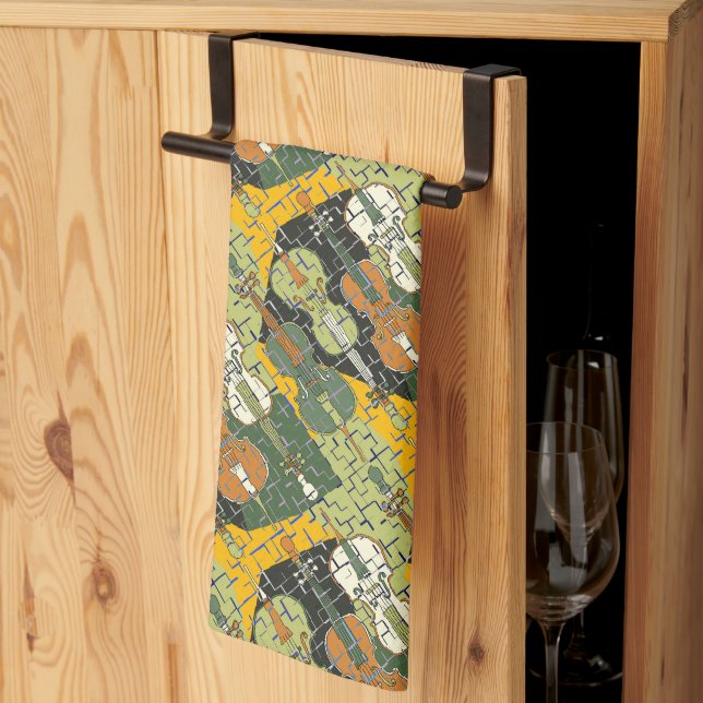 Broken Cello Pattern  Kitchen Towel (Thirds Fold)