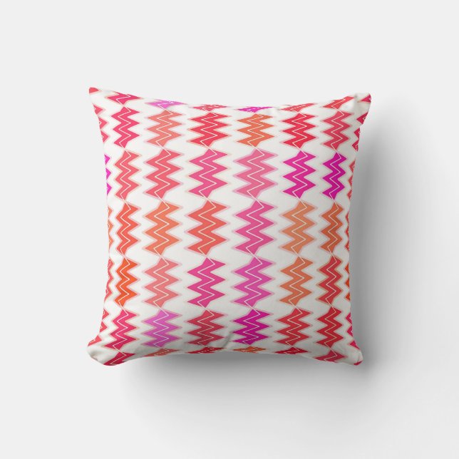 Broken Chevron - coral orange and fuchsia pink Throw Pillow (Front)