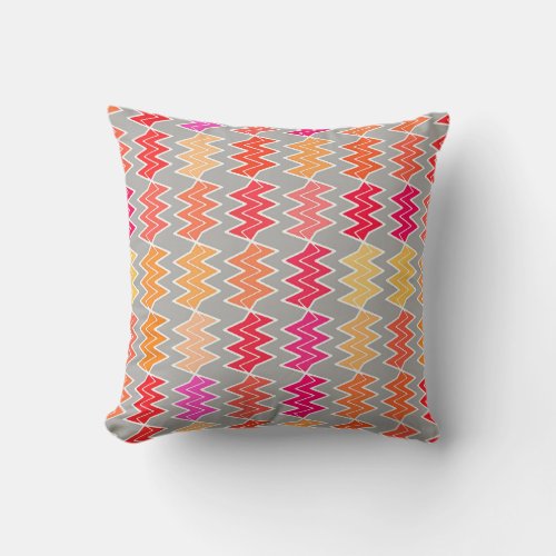 Broken Chevron _ red gold orange and grey Throw Pillow