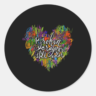 Broken Crayons Still Color Heart Mental Health Awa Classic Round Sticker