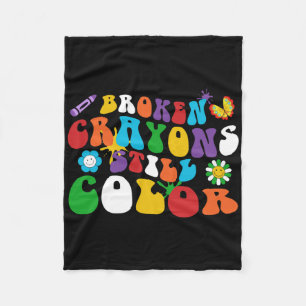 Broken Crayons Still Color Retro Groovy Hippie Dai Fleece Blanket