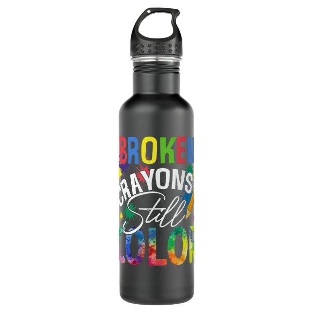 Broken crayons still color stainless steel water bottle (Front)